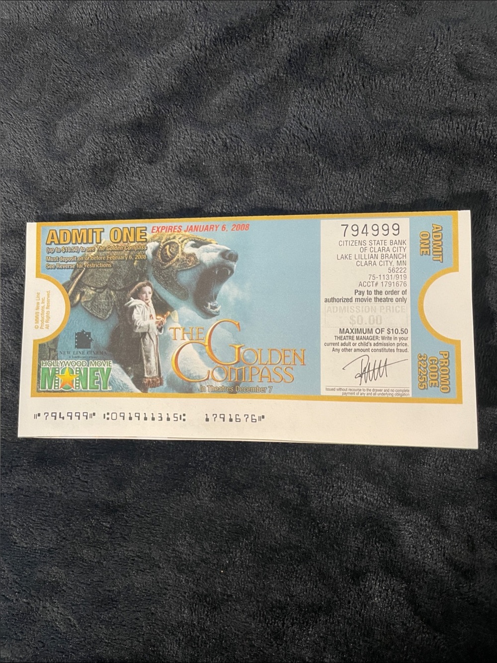 Collectible, The Golden Compass Movie Ticket Stub - 2008 - free shipping